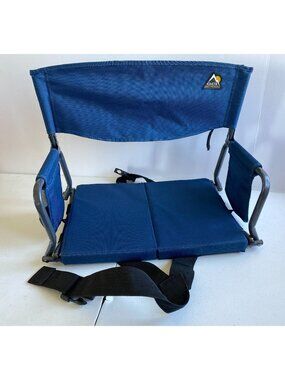 GCI Outdoor Blue Stadium Bleacher Seat Foldable Armrest Cup Holder Compact